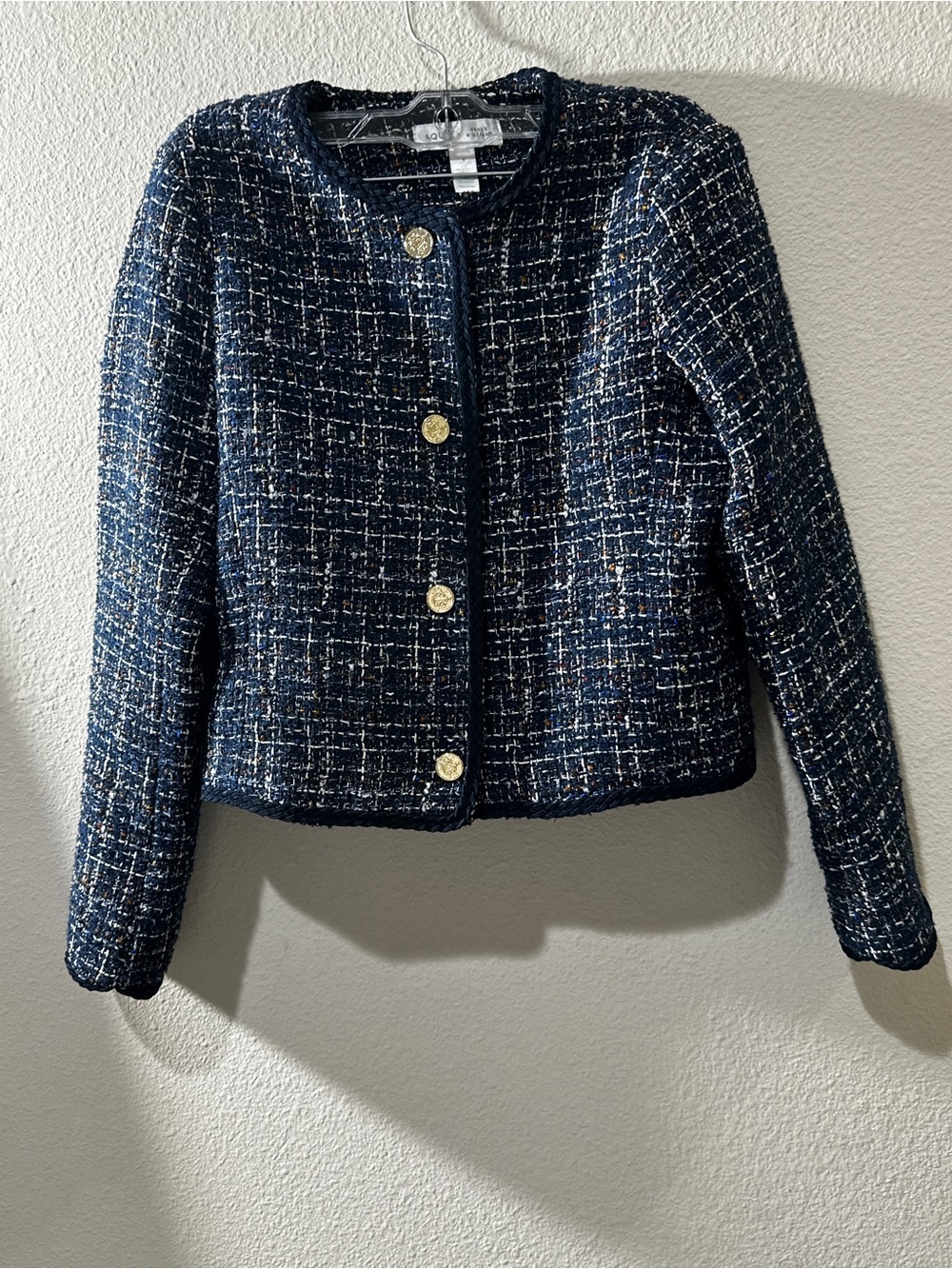 AQUA x Venus William Navy and White Tweed Cropped Button Jacket + skirt size S